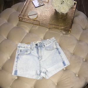 High rise light denim shorts